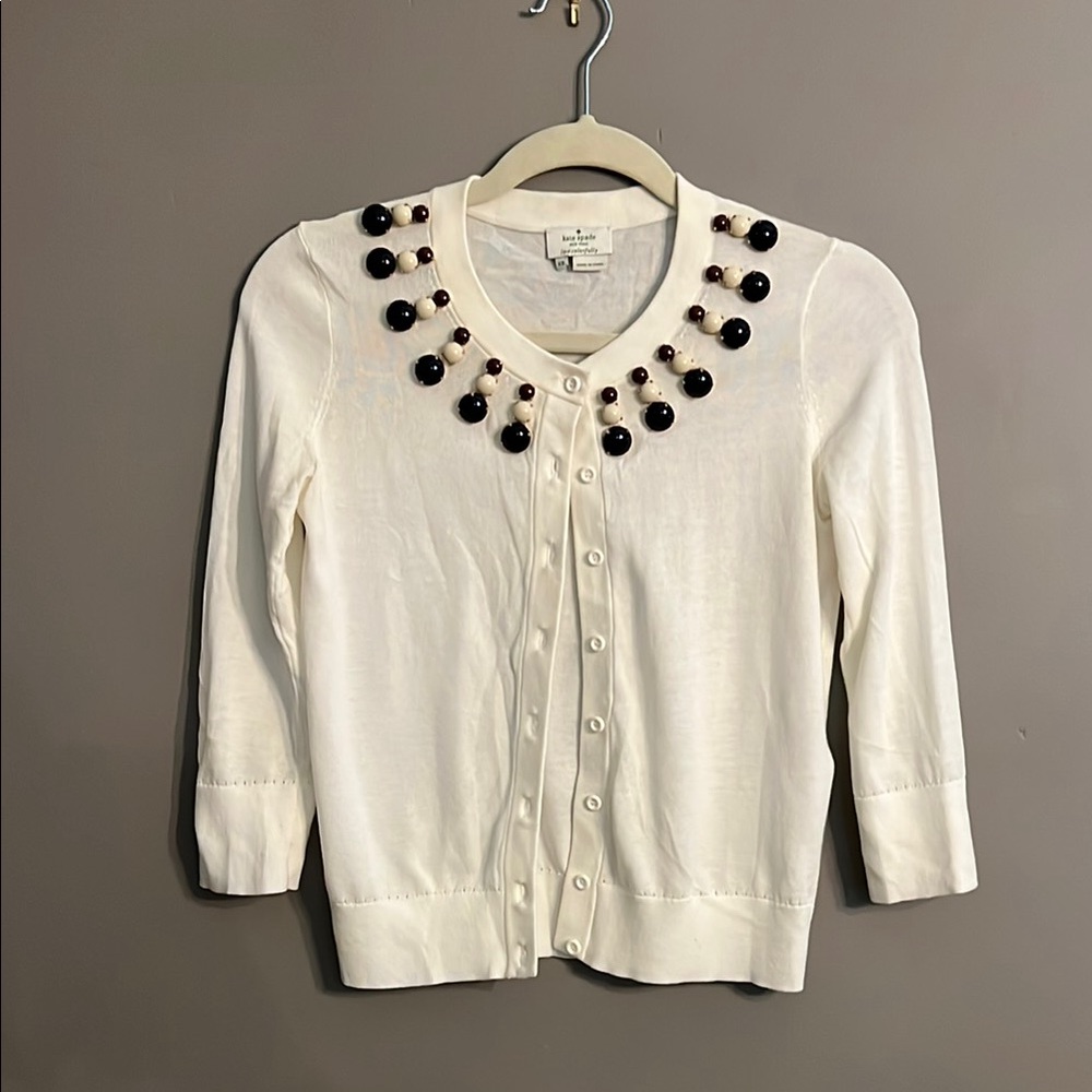 Kate Spade Rio White Sweater with Beaded Detail